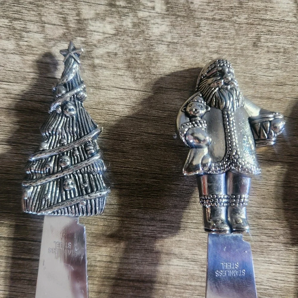 Christmas Holiday Cheese Spreader Set 3pc Santa Tree Candy Cane Stainless Steel